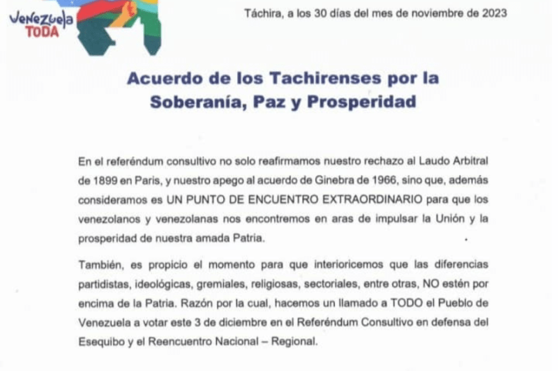 Firmantes del Acuerdo de los tachirenses por la soberanía paz y