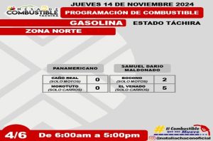 Programación de combustible 14 noviembre Táchira, zona nortel