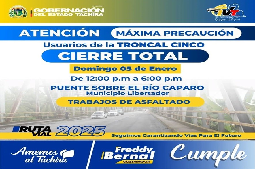 Cierre total troncal 05 Táchira